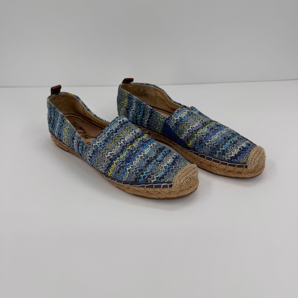 Sam Edelman Women's 9.5M Khloe Blue Multi Woven Raffia Espadrille Flats Shoes